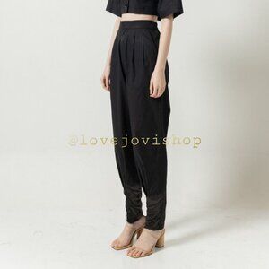 Jacquemus-Inspired Black Linen Trousers | Pleated High Waist + Ruched Hem